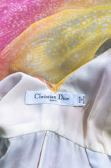 1990s Christian Dior Pastel Rainbow Silk Chiffon Caped Back Goddess Dress