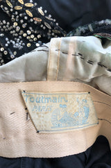 c.1910 Toutmain Paris Hand Beaded & Sequin Black Silk & Net Trained Gown