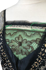 c.1910 Toutmain Paris Hand Beaded & Sequin Black Silk & Net Trained Gown