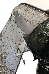 c.1910 Toutmain Paris Hand Beaded & Sequin Black Silk & Net Trained Gown