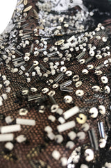 c.1910 Toutmain Paris Hand Beaded & Sequin Black Silk & Net Trained Gown