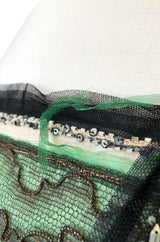 c.1910 Toutmain Paris Hand Beaded & Sequin Black Silk & Net Trained Gown