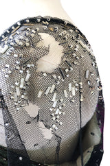 c.1910 Toutmain Paris Hand Beaded & Sequin Black Silk & Net Trained Gown