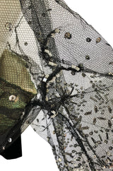 c.1910 Toutmain Paris Hand Beaded & Sequin Black Silk & Net Trained Gown