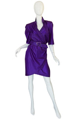 1980s Purple Parachute Silk Thierry Mugler Wrap Dress