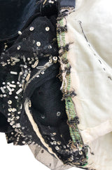 c.1910 Toutmain Paris Hand Beaded & Sequin Black Silk & Net Trained Gown