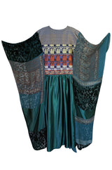 1975 Thea Porter Exhibited Green Multi Textile Abaya Caftan Dress
