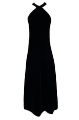 1970s Christian Dior Demi-Couture Numbered Sample Dress in Inky Black Velvet w Bow