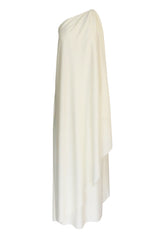 1978 Halston Off White Ivory One Shoulder Draped Jersey Maxi Dress