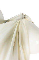 c.1978 Halston One Shoulder Draped Ivory Jersey Full Length Maxi Dress