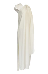 c.1978 Halston One Shoulder Draped Ivory Jersey Full Length Maxi Dress