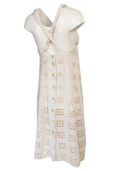 c.1971 Bill Gibb Embroidered Ivory Cotton Gauze Dress & Jacket Set