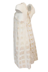 c.1971 Bill Gibb Embroidered Ivory Cotton Gauze Dress & Jacket Set