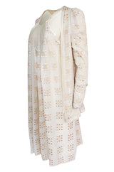 c.1971 Bill Gibb Embroidered Ivory Cotton Gauze Dress & Jacket Set