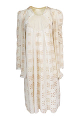 c.1971 Bill Gibb Embroidered Ivory Cotton Gauze Dress & Jacket Set