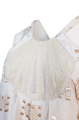 c.1971 Bill Gibb Embroidered Ivory Cotton Gauze Dress & Jacket Set