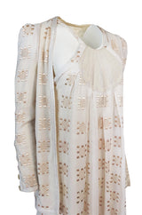 c.1971 Bill Gibb Embroidered Ivory Cotton Gauze Dress & Jacket Set