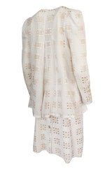c.1971 Bill Gibb Embroidered Ivory Cotton Gauze Dress & Jacket Set