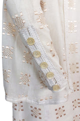 c.1971 Bill Gibb Embroidered Ivory Cotton Gauze Dress & Jacket Set