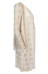 c.1971 Bill Gibb Embroidered Ivory Cotton Gauze Dress & Jacket Set