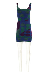1980s Liza Bruce Printed Spandex Stretch Fitted Body Con Dress
