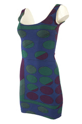 1980s Liza Bruce Printed Spandex Stretch Fitted Body Con Dress