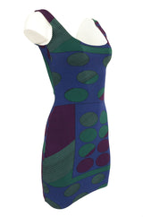 1980s Liza Bruce Printed Spandex Stretch Fitted Body Con Dress