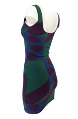 1980s Liza Bruce Printed Spandex Stretch Fitted Body Con Dress