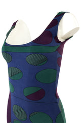 1980s Liza Bruce Printed Spandex Stretch Fitted Body Con Dress