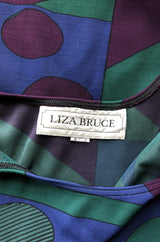 1980s Liza Bruce Printed Spandex Stretch Fitted Body Con Dress