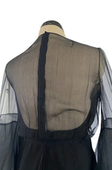 Well Documented Fall 1972 Christian Dior by Marc Bohan Haute Couture Black Silk Chiffon Dress