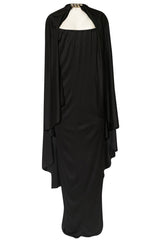 c.1981 Bill Tice Multiple Ways To Wear Black Jersey One Shoulder Dress