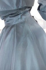 1950s Ice Blue Silk Taffeta Dress & Jacket