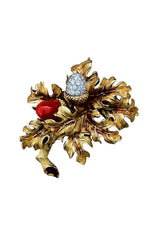 TIFFANY & CO. Diamond Coral Acorn Brooch 1967