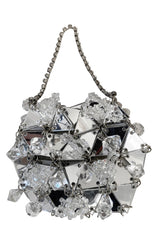 c.1967 Paco Rabanne Couture Mirrored Triangle, Metal, Rhinestone & Beaded Mini Dress w Matching Bag