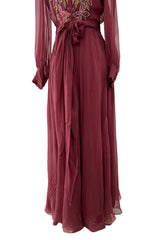 Beautiful 1974 Jean Louis Scherrer Haute Couture Hand Beaded & Applique Silk Chiffon Dress