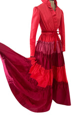 Fall 1973 Louis Mies Possible Yves Saint Laurent Haute Couture Pink & Red Tiered Silk Dress