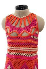 Prettiest Resort 2012 Christian Dior Hand Crocheted Pink & Orange Geometric Halter Dress