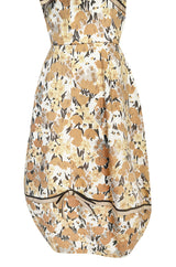 Rare 1960s Jane Derby by Oscar de la Renta Floral Print Dress w Ribbon & Bubble Skirt Detail