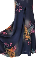 c.1977 Pauline Trigere Silk 'Fireworks' Print Halter Dress & Cape