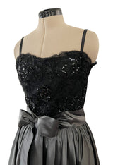 Fall 1981 Yves Saint Laurent Silver Silk Dress w Lace Netting & Sequin Detailing