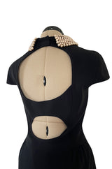 Early 2000s Moschino Cheap & Chic Black Stretch Crepe Dress w Removable Pearl Collar