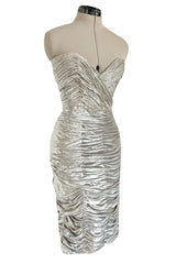 Documented Fall 1984 Emanuel Ungaro Haute Couture Silver Velvet Dress & Feather Jacket
