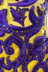c.2006 Balestra Roma Haute Couture Purple & Yellow Embellished Silk Jumpsuit