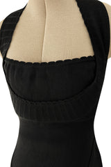 Documented Spring 1992 Azzedine Alaia Black Knit Mini Dress w Curving Halter Neckline