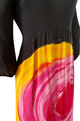 Spring 1964 James Galanos Huge Floral Screened Black Silk Dress