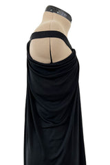 Easy to Wear 1970s Yuki Couture On or Off Shoulder Black Silk Jersey Draped Dress
