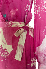 Gorgeous 1970s Hanae Mori Pink Scenic Print Wrap Skirt & Button Down Top Set