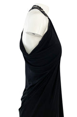 Fall 2005 Alexander McQueen Black Draped Silk Jersey Crepe Dress w Beaded Collar