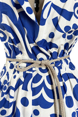 Prettiest 2000s Marni by Consuelo Castiglioni Vivid Blue & White Floral Print Dress